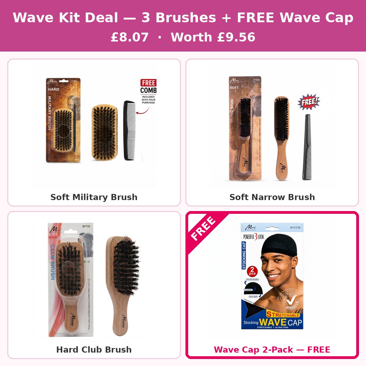 Wave Kit Deal — 3 Brushes + FREE Wave Cap #DEAL-08