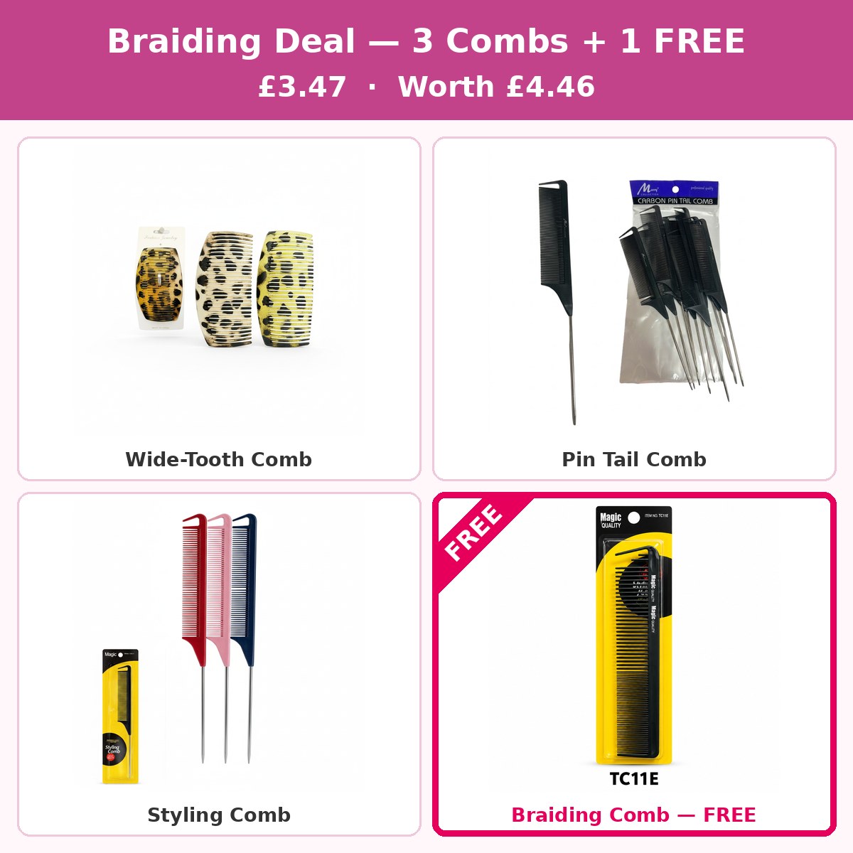Braiding Deal — 3 Combs + 1 FREE #DEAL-09