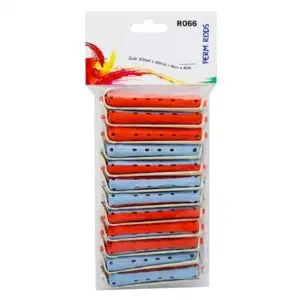 Perm Rods Set Mixed Orange and Blue Cold Wave Curlers with Elastic Bands #RO66