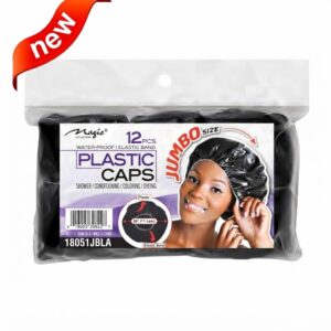 Magic Jumbo Shower Caps in Black - 12 pcs for hair protection