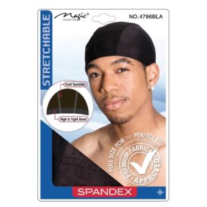 Magic Collection Spandex Dome Cap in Black for hair protection