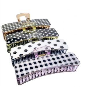 Large Jawa Hair Clip in Black/White Dot Pattern