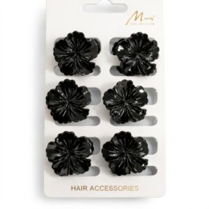 Murry Collection Small Black Flower Hair Clips 6 Pack #FC910