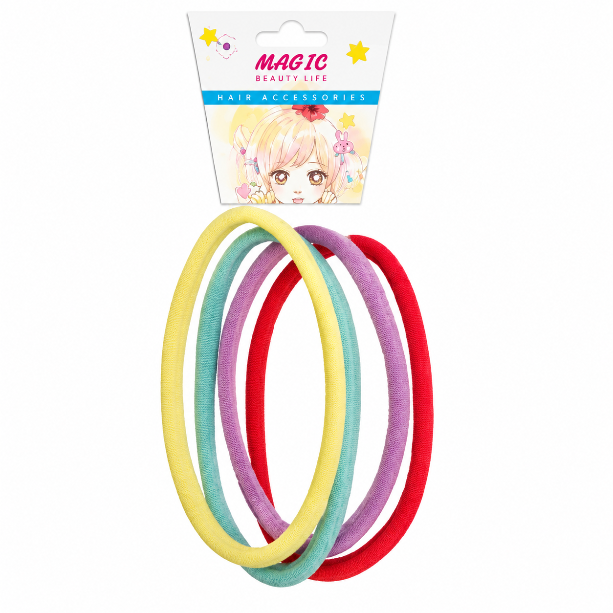 Assorted long pony head bands in vibrant colours from Magic Collection