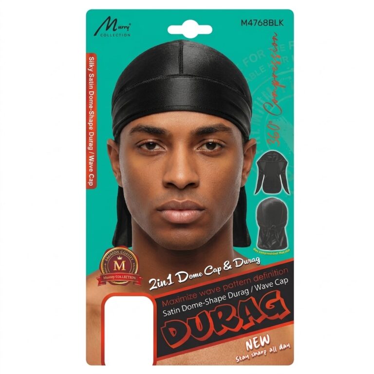 Murry Satin Dome-Shape Durag/Wave Cap in Black for men's styling