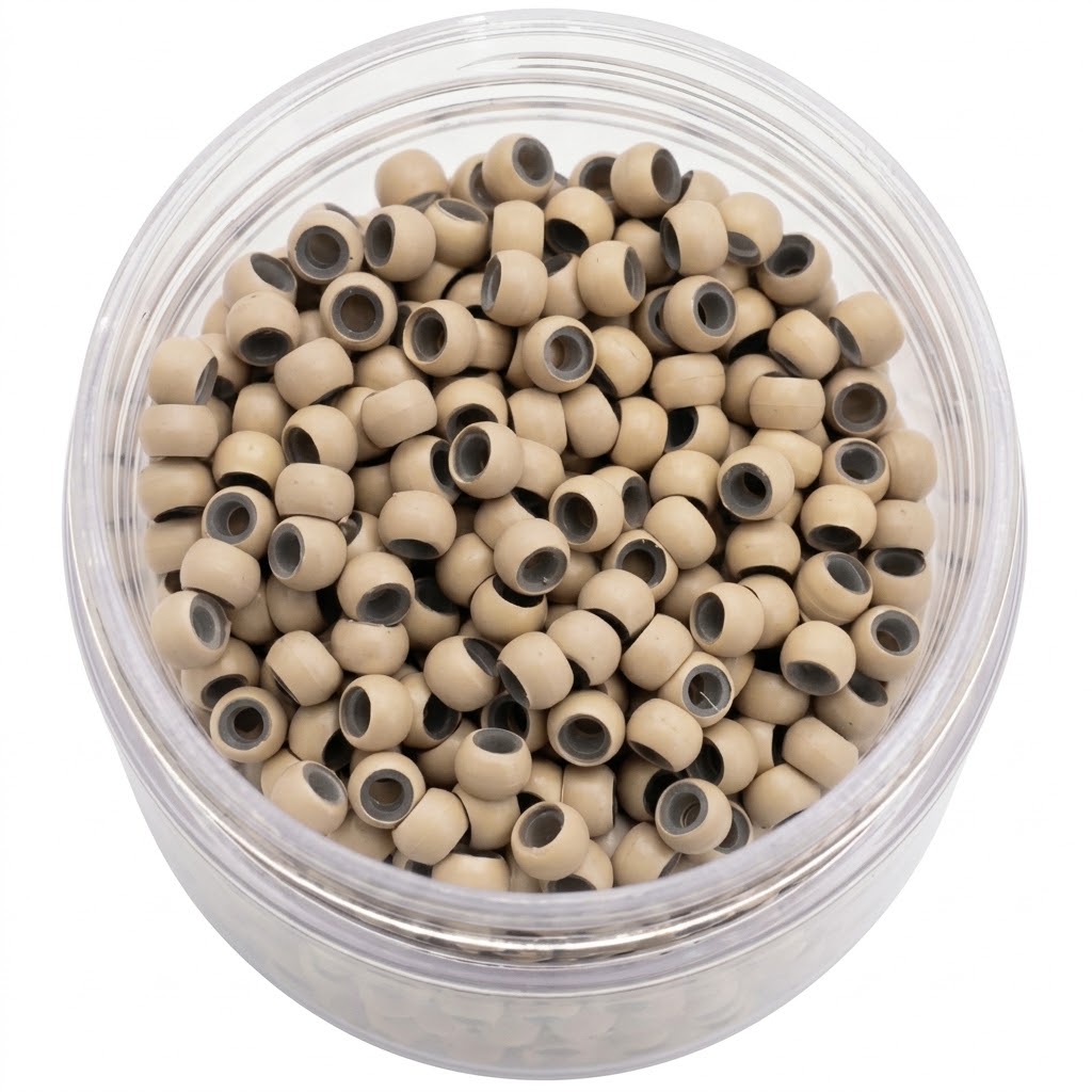Light Blonde Nano Rings for Hair Extensions in a clear container