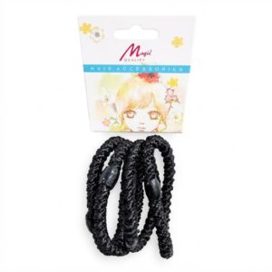 Murry Collection Thick Black Hair Ponies with Beads 6 Pack