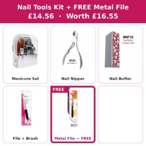 Nail Tools Kit — Manicure Set, Nipper, Buffer & File + FREE Metal File #DEAL-17