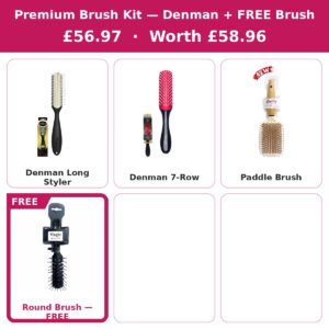 Premium Styling Brush Kit — Denman & Paddle Brushes + FREE Round Brush #DEAL-15