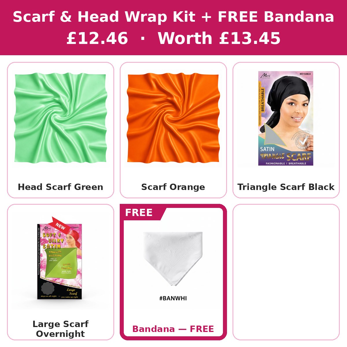 Scarf & Head Wrap Kit — 4 Scarves & Wraps + FREE Bandana #DEAL-23
