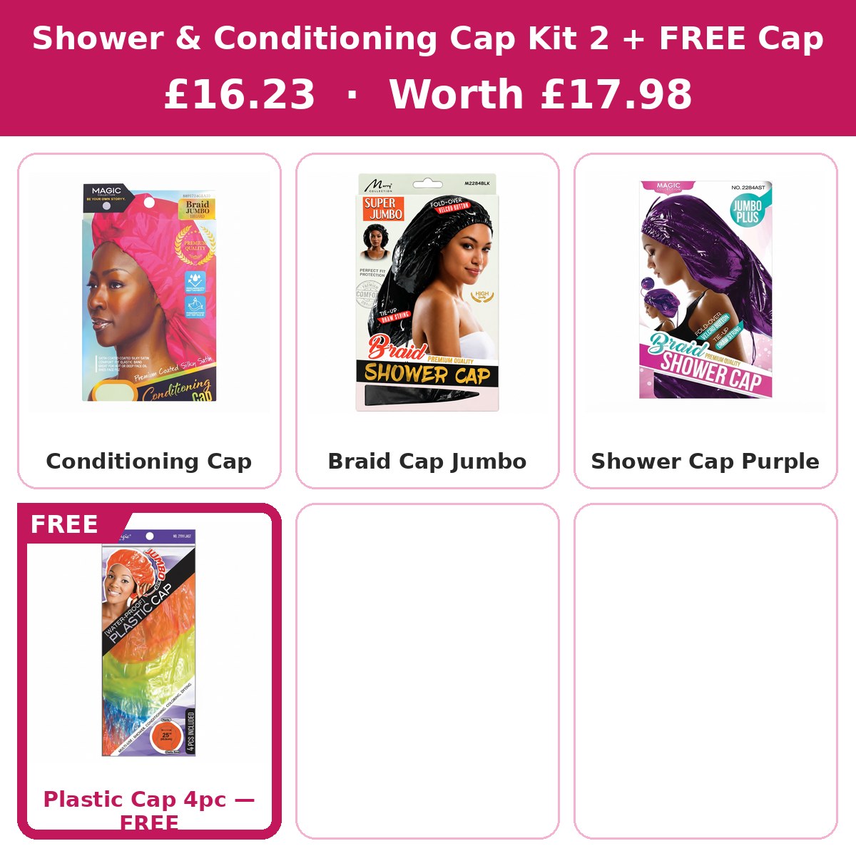 Shower & Conditioning Cap Kit 2 — 3 Caps + FREE Plastic Cap #DEAL-24