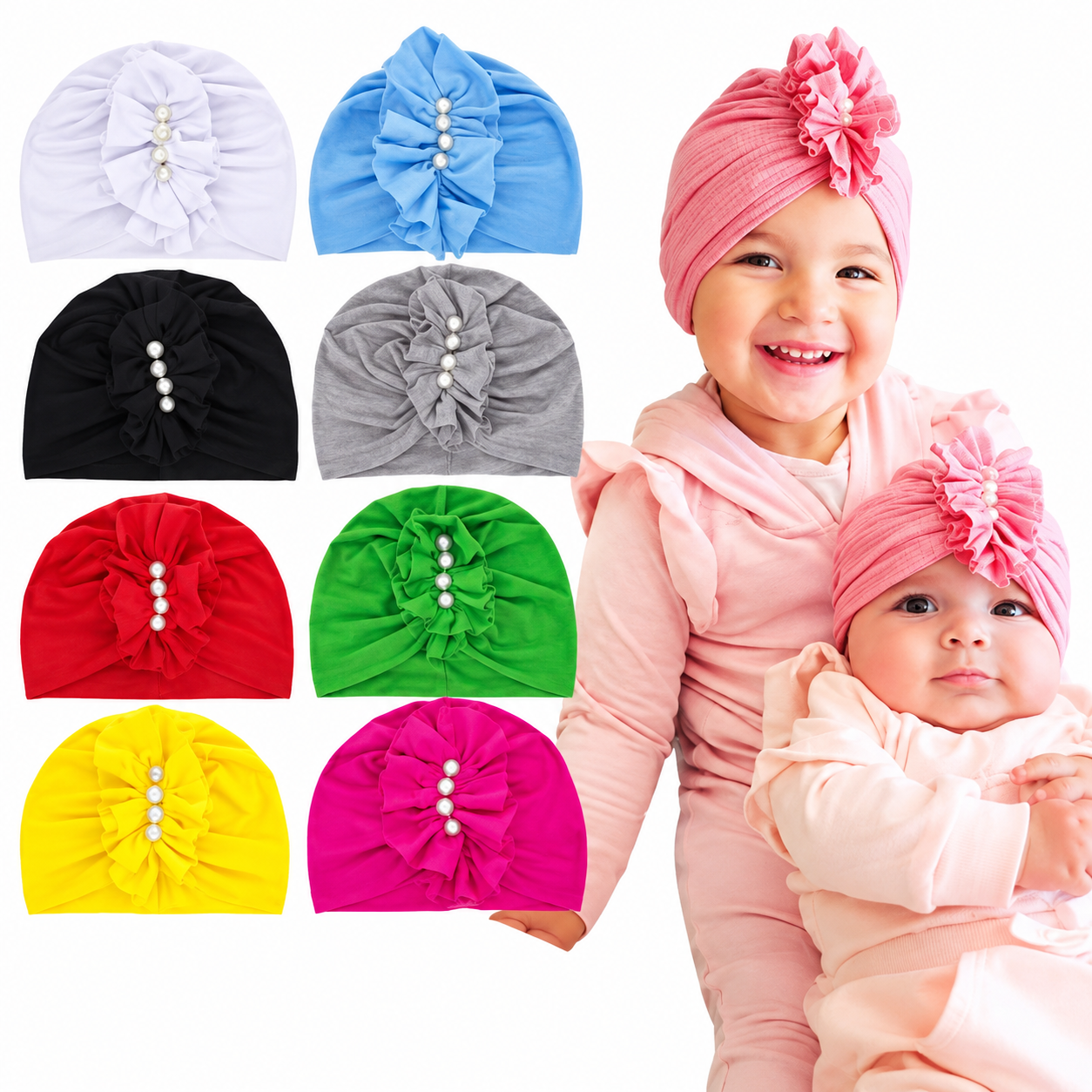 Baby Turban with Pearl Accent 12pcs Pack Adorable & Comfortable #BA6