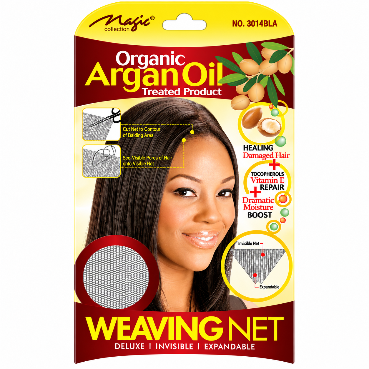 Organic Argan Oil Treated Weaving Net Deluxe Expandable Black #3014BLA