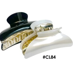 Classic Metallic Hair Claw Clamp, Black and White #CL84