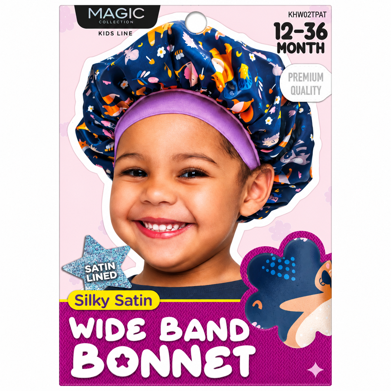 Satin Bonnet Kids Navy Multicolor Wide Band 12-36 Month #KHW02TPAT