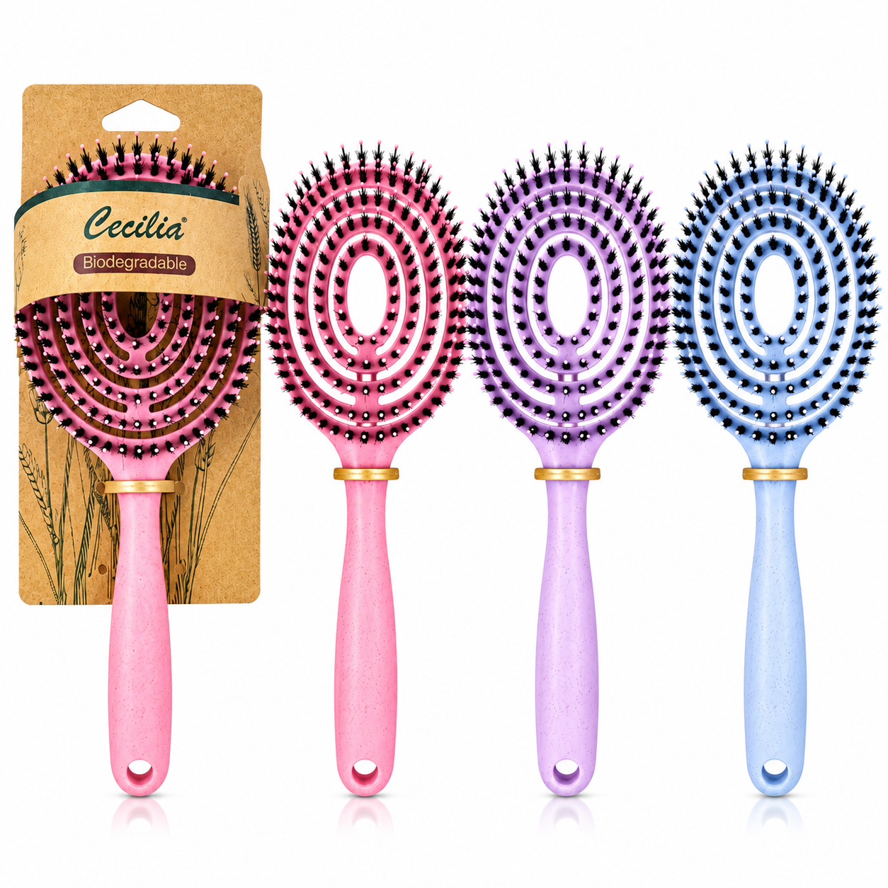 Brush Cecilia Fan Shape Hair Ast Colours 1Pcs #ZM105PL