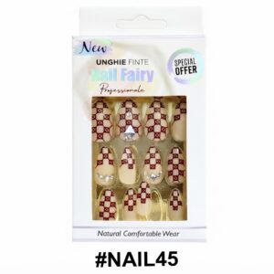 Fancy Finger Nail Lite Pink Brown Square #NAIL45